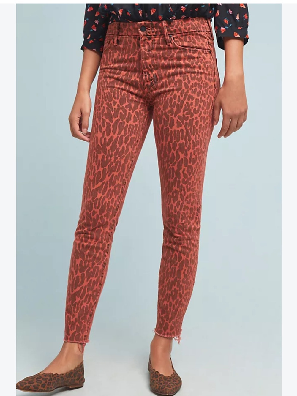 NWT Mother Denim High Waisted Looker Ankle Fray Animal Attraction Redish Cheetah